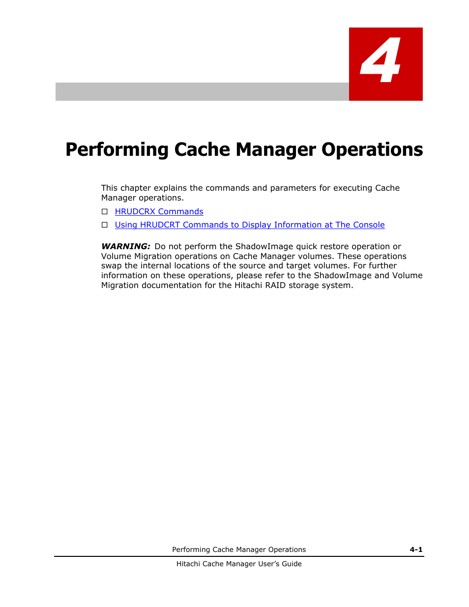 Performing cache manager operations | HP XP Array Manager Software User Manual | Page 29 / 72