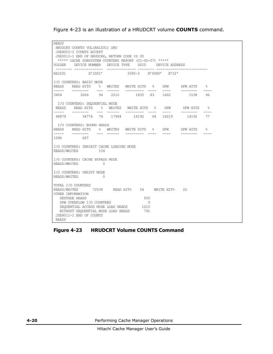 Figure 4-23 hrudcrt volume counts command | HP XP Array Manager Software User Manual | Page 48 / 72