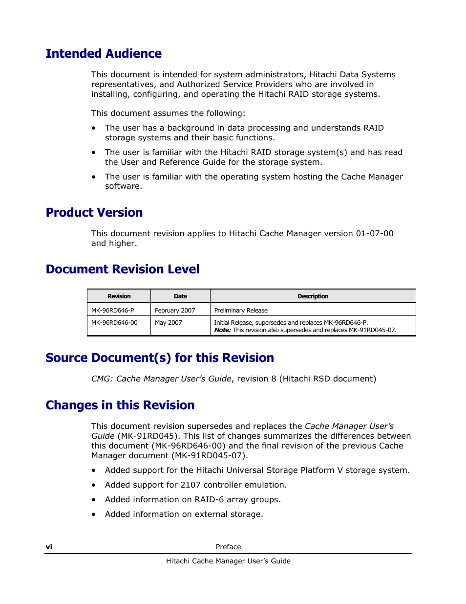 Intended audience, Product version, Document revision level | Source document(s) for this revision, Changes in this revision | HP XP Array Manager Software User Manual | Page 6 / 72