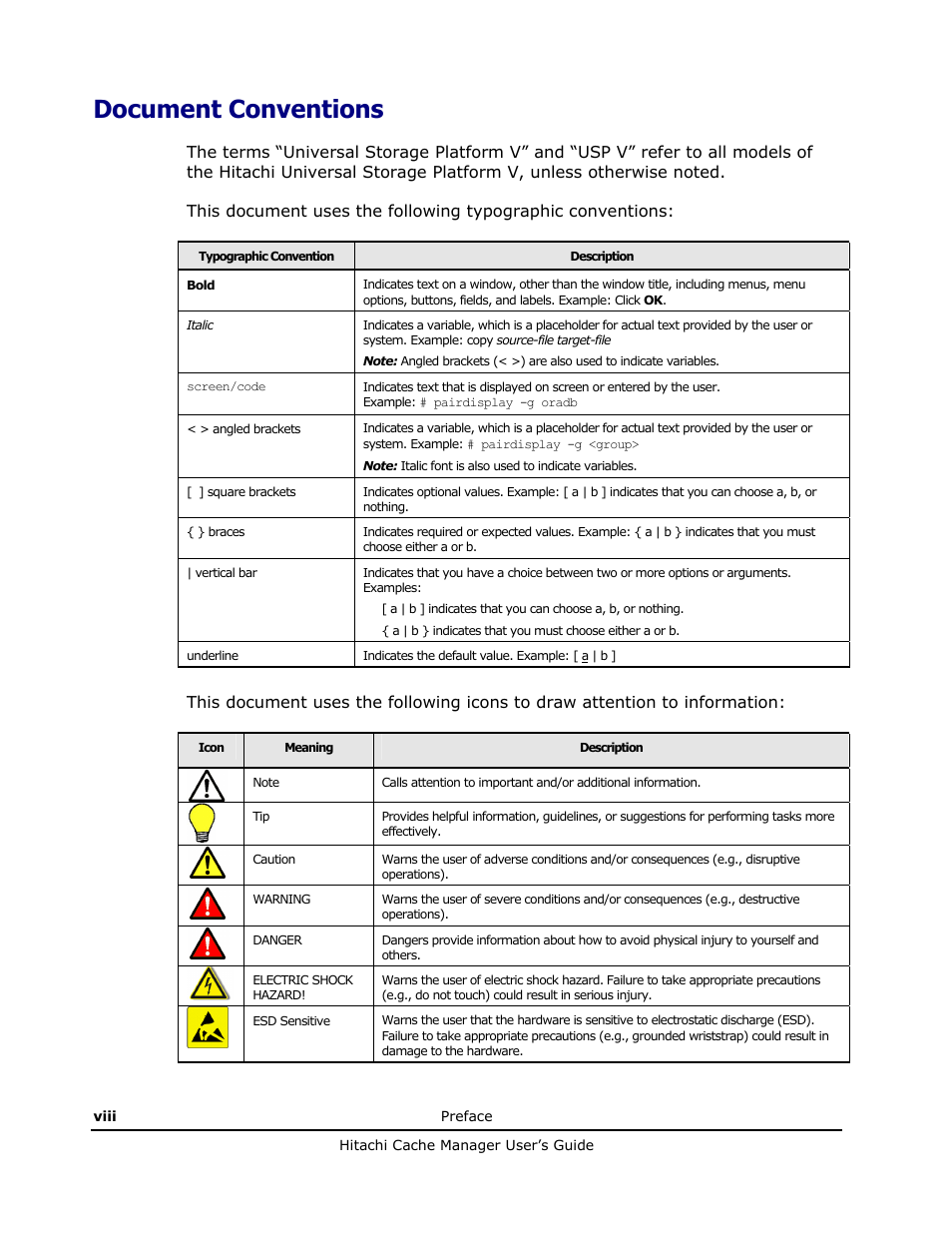 Document conventions | HP XP Array Manager Software User Manual | Page 8 / 72