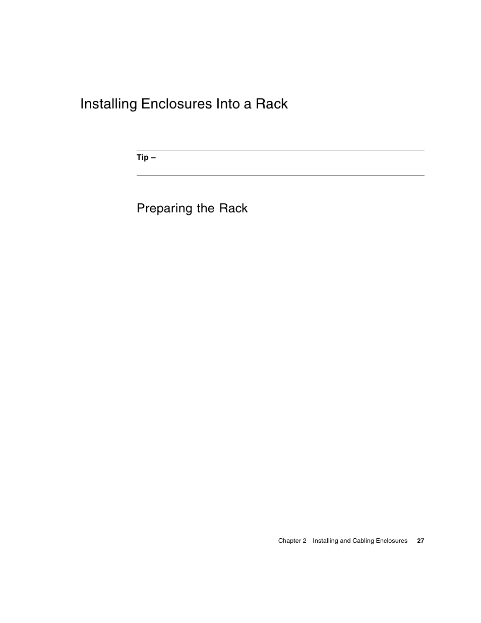 Installing enclosures into a rack, Preparing the rack | HP 2000fc Modular Smart Array User Manual | Page 27 / 88