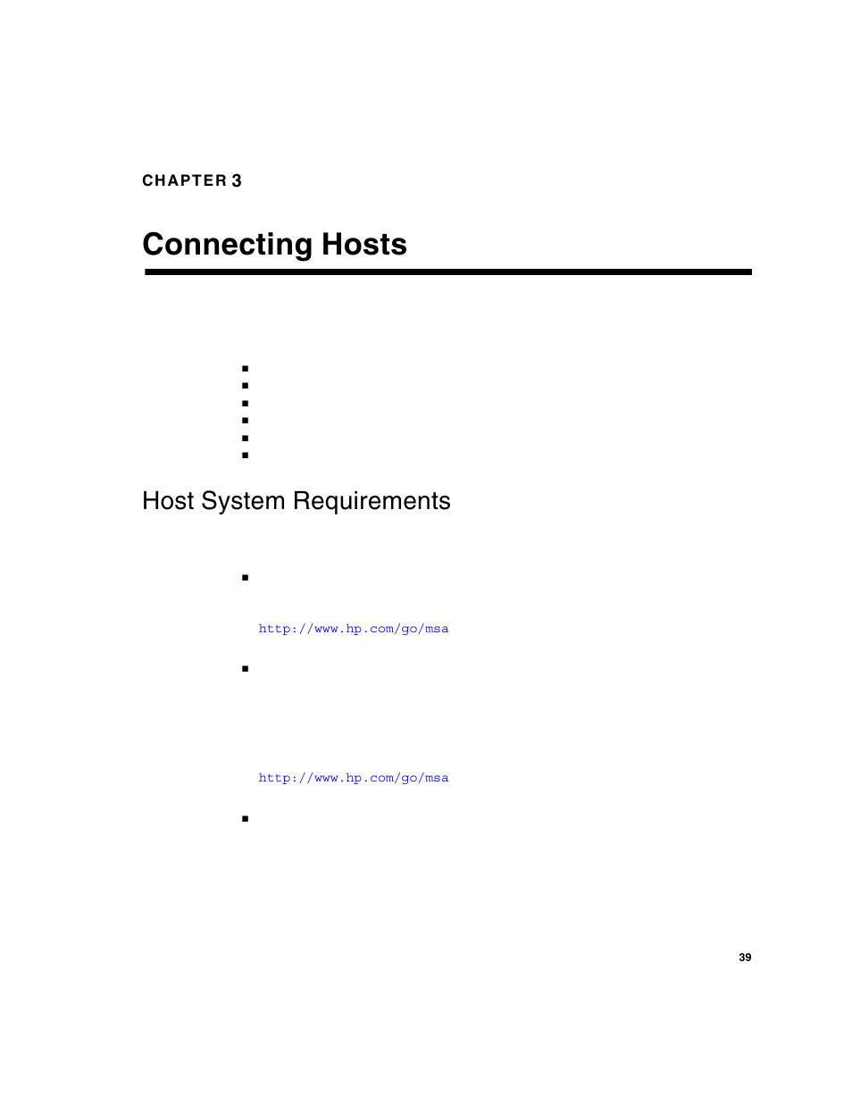 Connecting hosts, Host system requirements | HP 2000fc Modular Smart Array User Manual | Page 39 / 88
