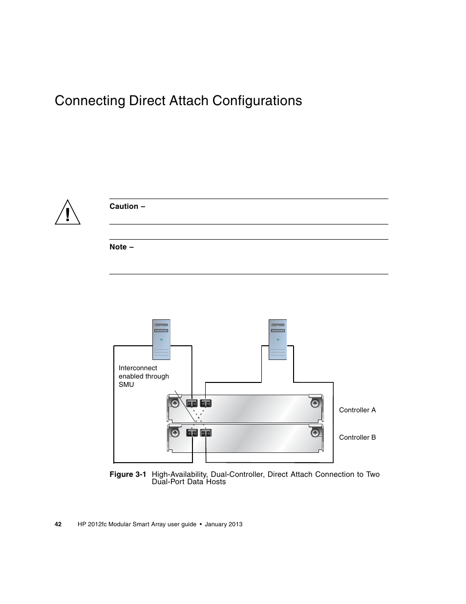 Connecting direct attach configurations | HP 2000fc Modular Smart Array User Manual | Page 42 / 88