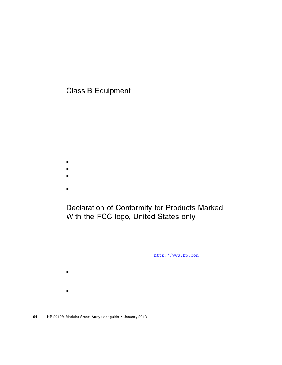 Class b equipment | HP 2000fc Modular Smart Array User Manual | Page 64 / 88
