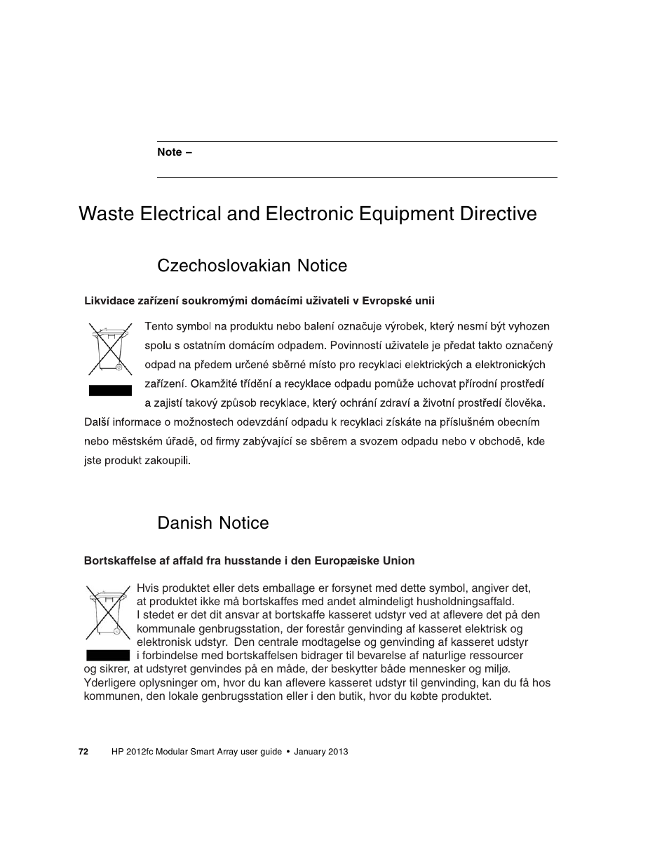 Czechoslovakian notice danish notice | HP 2000fc Modular Smart Array User Manual | Page 72 / 88