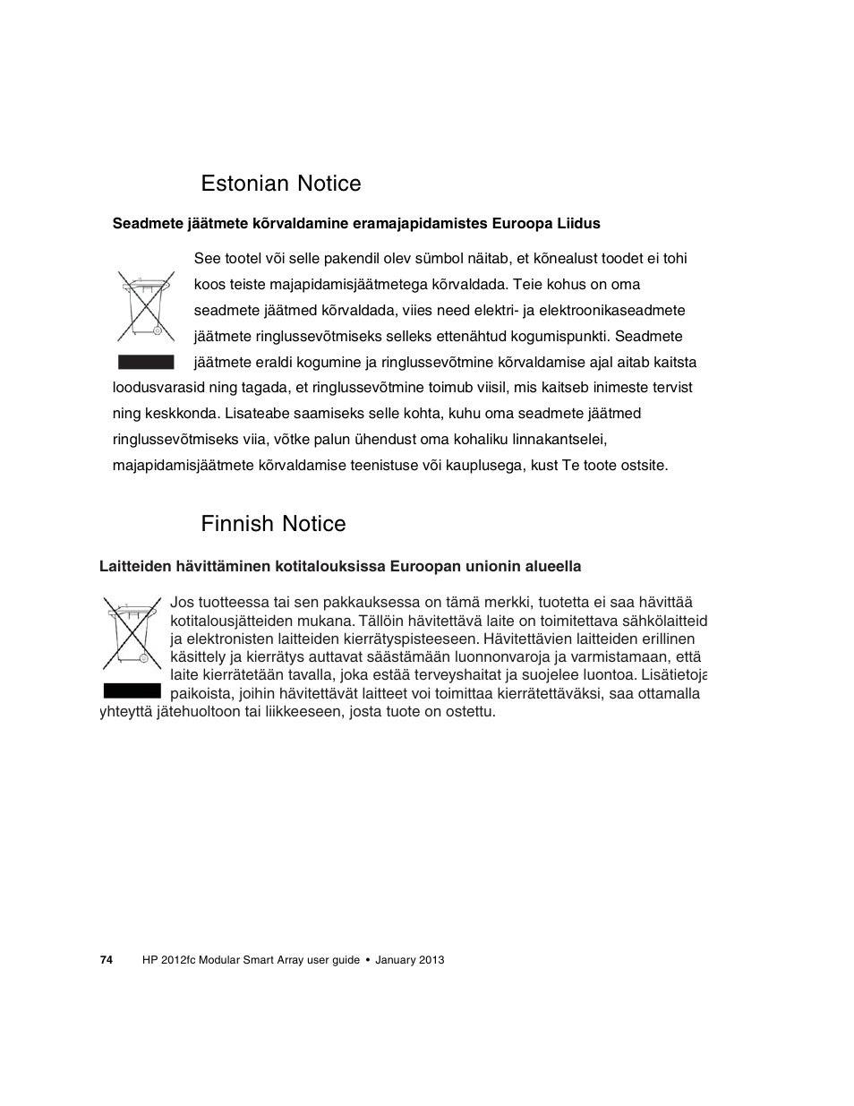 Estonian notice finnish notice | HP 2000fc Modular Smart Array User Manual | Page 74 / 88