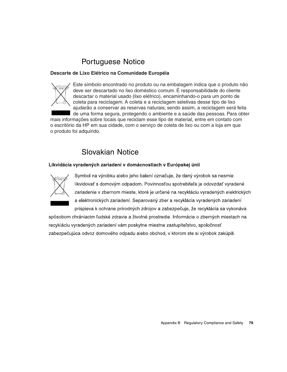 Portuguese notice slovakian notice | HP 2000fc Modular Smart Array User Manual | Page 79 / 88
