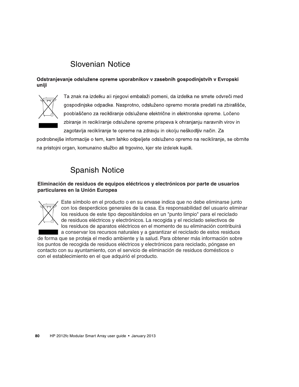 Slovenian notice spanish notice | HP 2000fc Modular Smart Array User Manual | Page 80 / 88