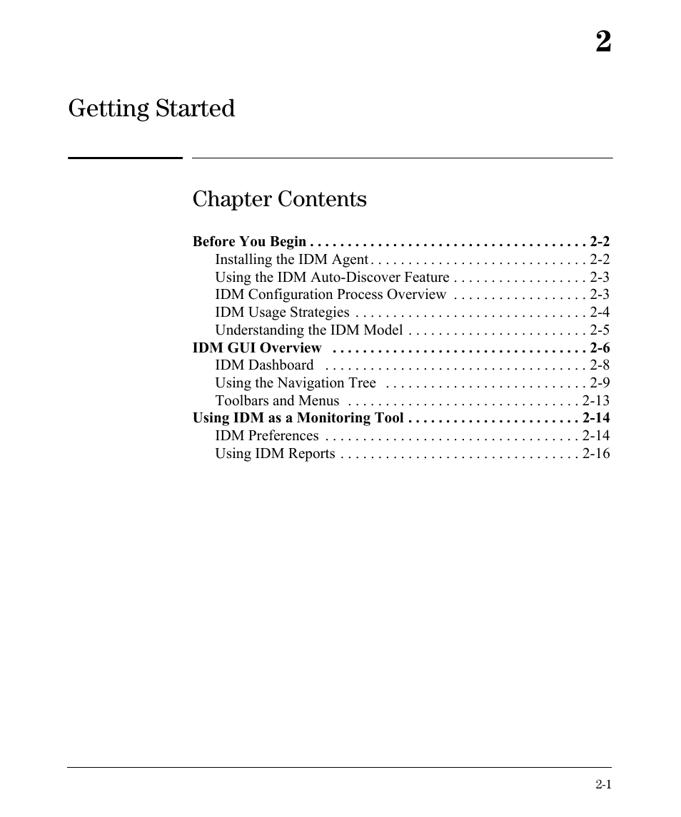 Chapter 2. getting started, Chapter contents, Getting started | HP Identity Driven Manager Software Series User Manual | Page 19 / 88