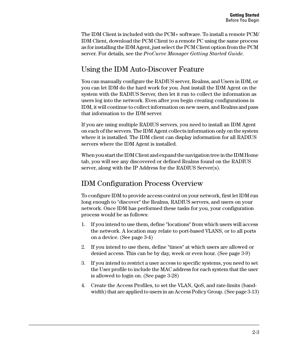 Using the idm auto-discover feature, Idm configuration process overview | HP Identity Driven Manager Software Series User Manual | Page 21 / 88