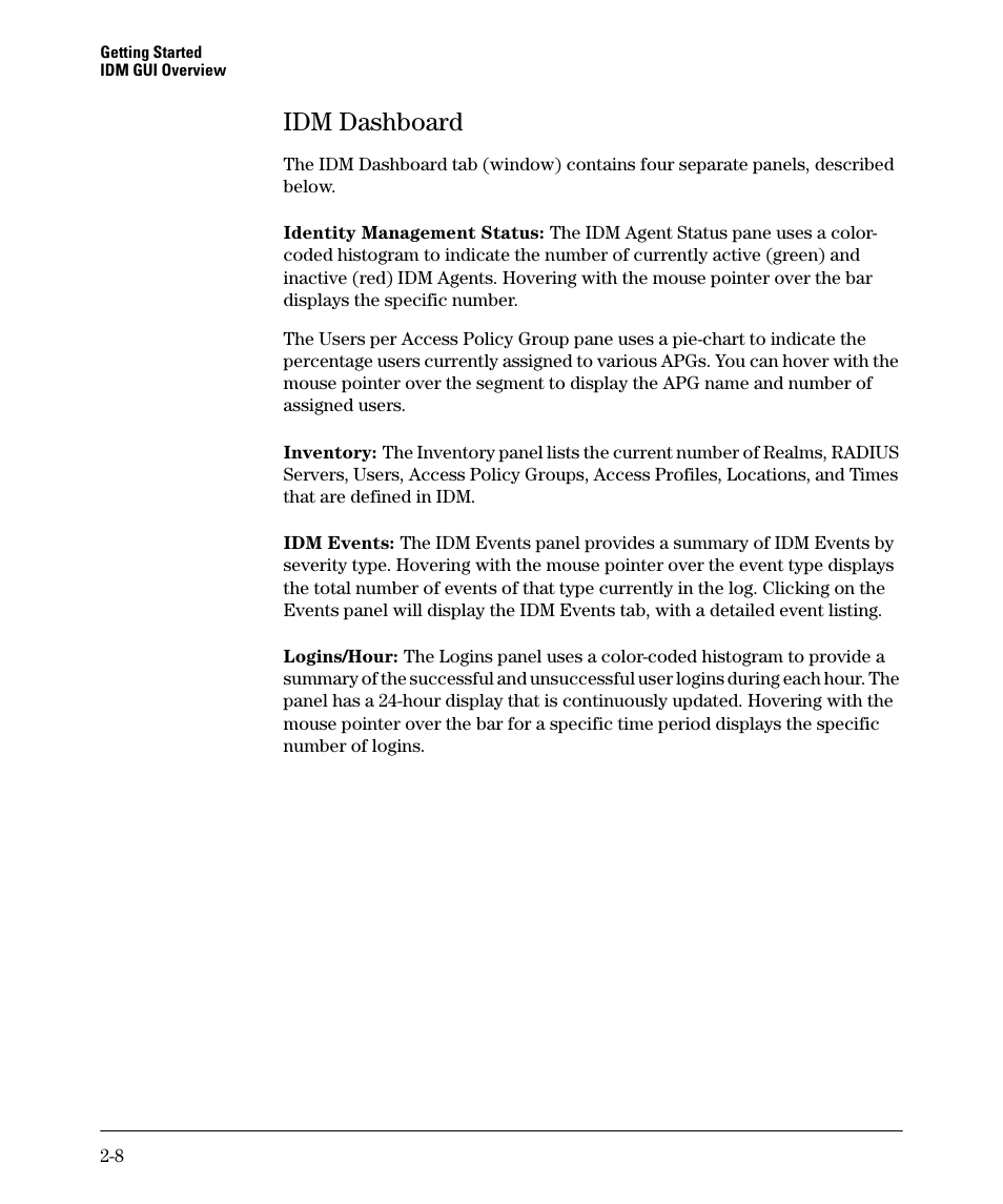 Idm dashboard, Idm dashboard -8 | HP Identity Driven Manager Software Series User Manual | Page 26 / 88