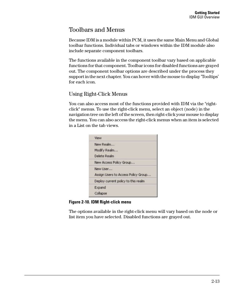 Toolbars and menus, Toolbars and menus -13 | HP Identity Driven Manager Software Series User Manual | Page 31 / 88