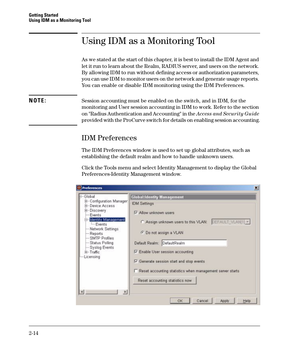 Using idm as a monitoring tool, Idm preferences, Idm preferences -14 | Using idm as a monitoring tool -14 | HP Identity Driven Manager Software Series User Manual | Page 32 / 88