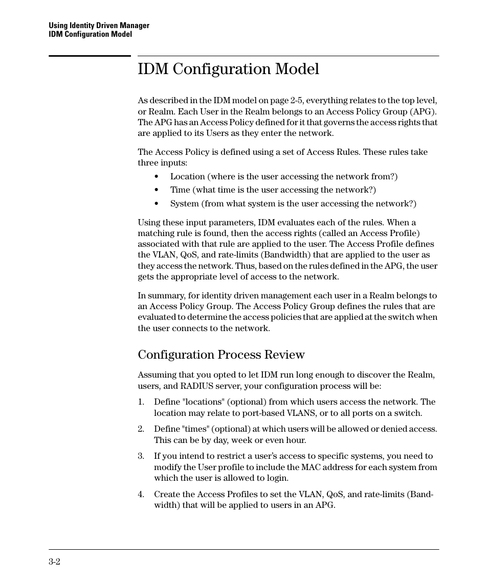 Idm configuration model, Configuration process review, Configuration process review -2 | HP Identity Driven Manager Software Series User Manual | Page 40 / 88