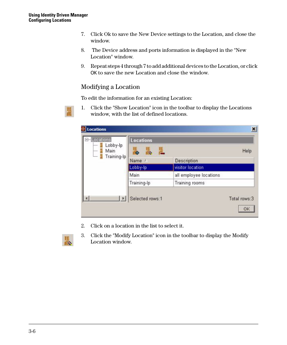 Modifying a location | HP Identity Driven Manager Software Series User Manual | Page 44 / 88