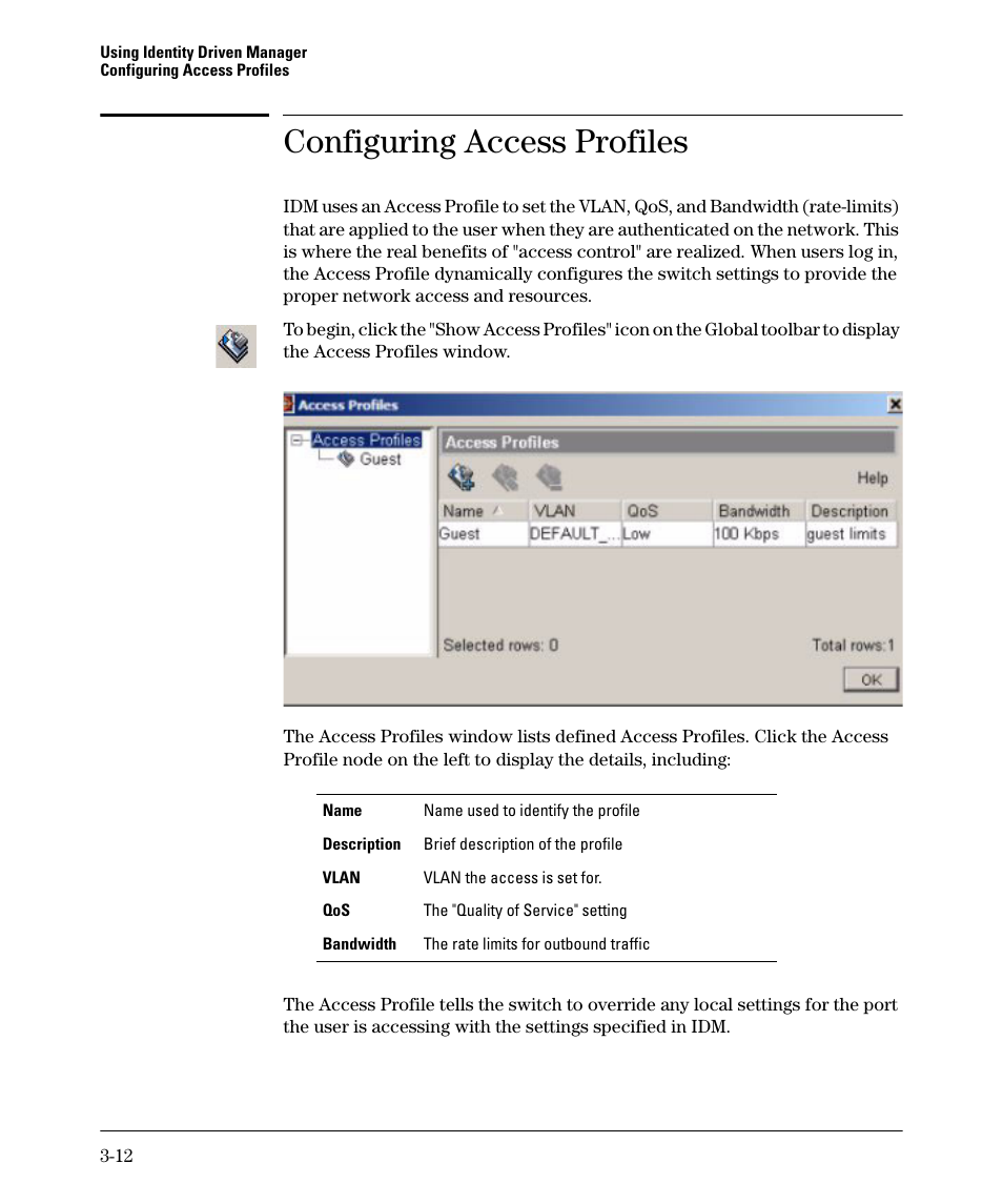 Configuring access profiles, Configuring access profiles -12 | HP Identity Driven Manager Software Series User Manual | Page 50 / 88