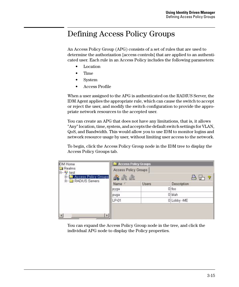 Defining access policy groups, Defining access policy groups -15 | HP Identity Driven Manager Software Series User Manual | Page 53 / 88