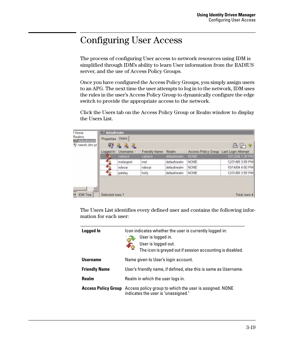 Configuring user access, Configuring user access -19 | HP Identity Driven Manager Software Series User Manual | Page 57 / 88