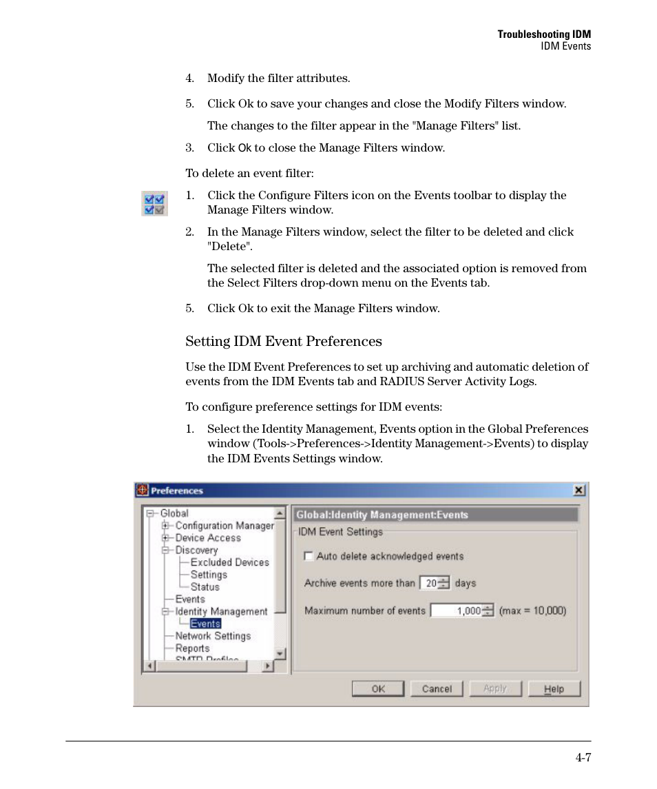 Setting idm event preferences | HP Identity Driven Manager Software Series User Manual | Page 75 / 88