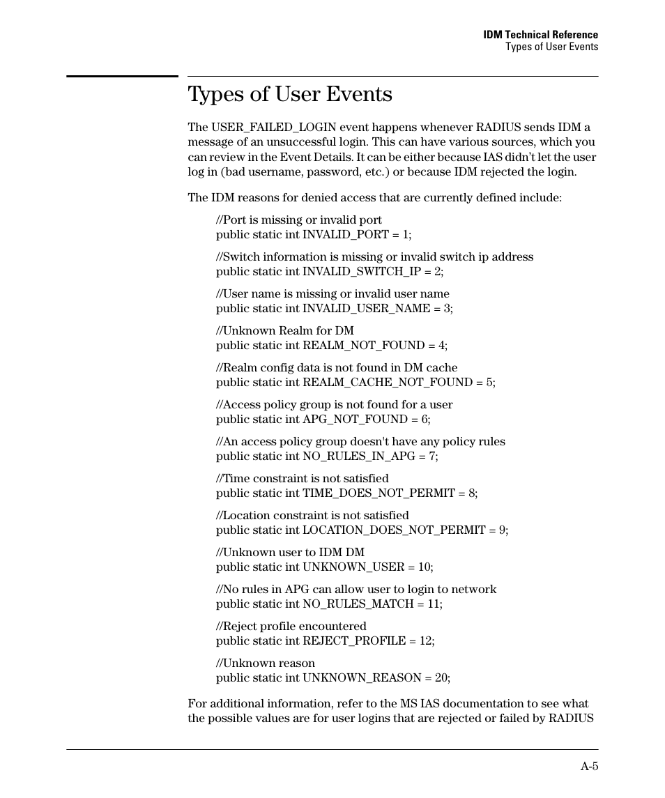 Types of user events | HP Identity Driven Manager Software Series User Manual | Page 83 / 88