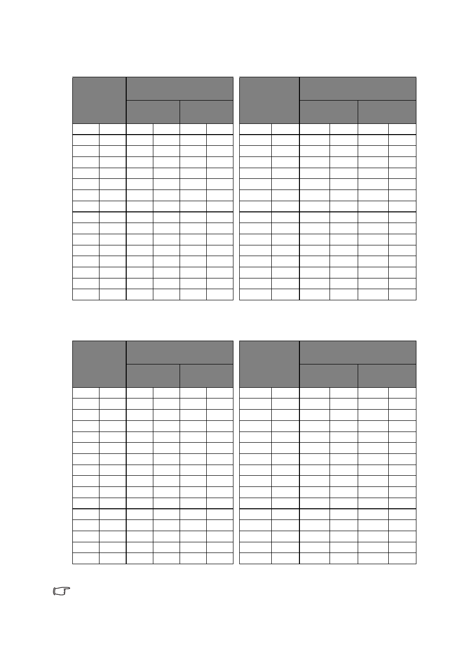 Screen size chart (4:3 aspect ratio), Screen size chart (16:9 aspect ratio) | HP vp6210 Digital Projector User Manual | Page 16 / 41