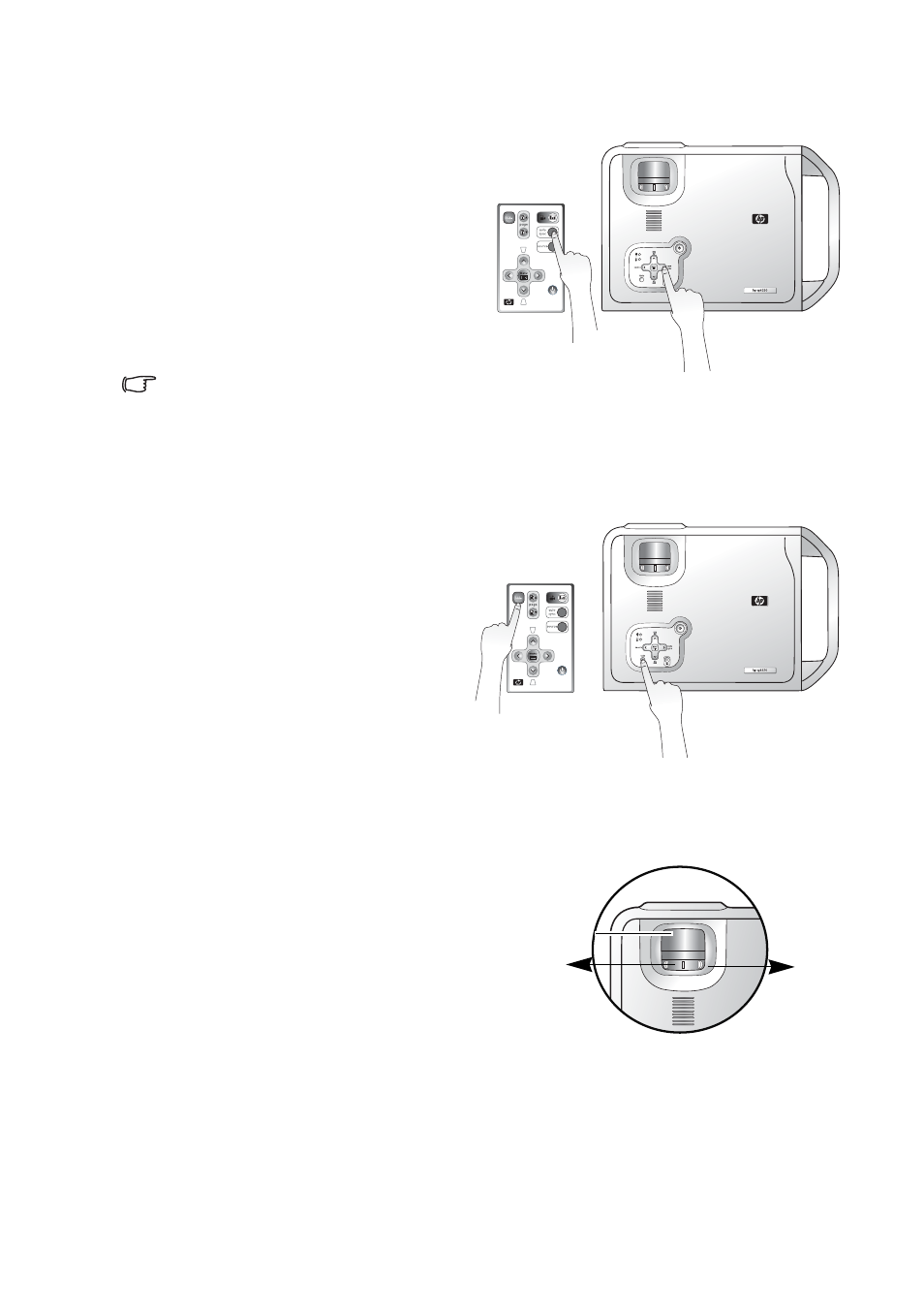 Auto sync adjustment, Hide the picture, Zoom / focusing | For more inf | HP vp6210 Digital Projector User Manual | Page 23 / 41