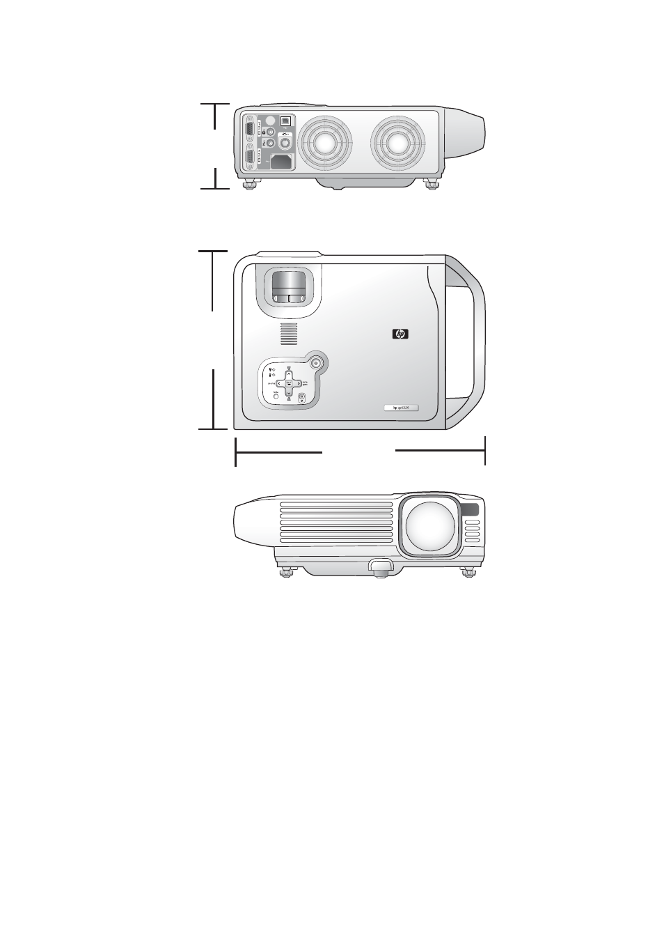 Dimensions | HP vp6210 Digital Projector User Manual | Page 38 / 41