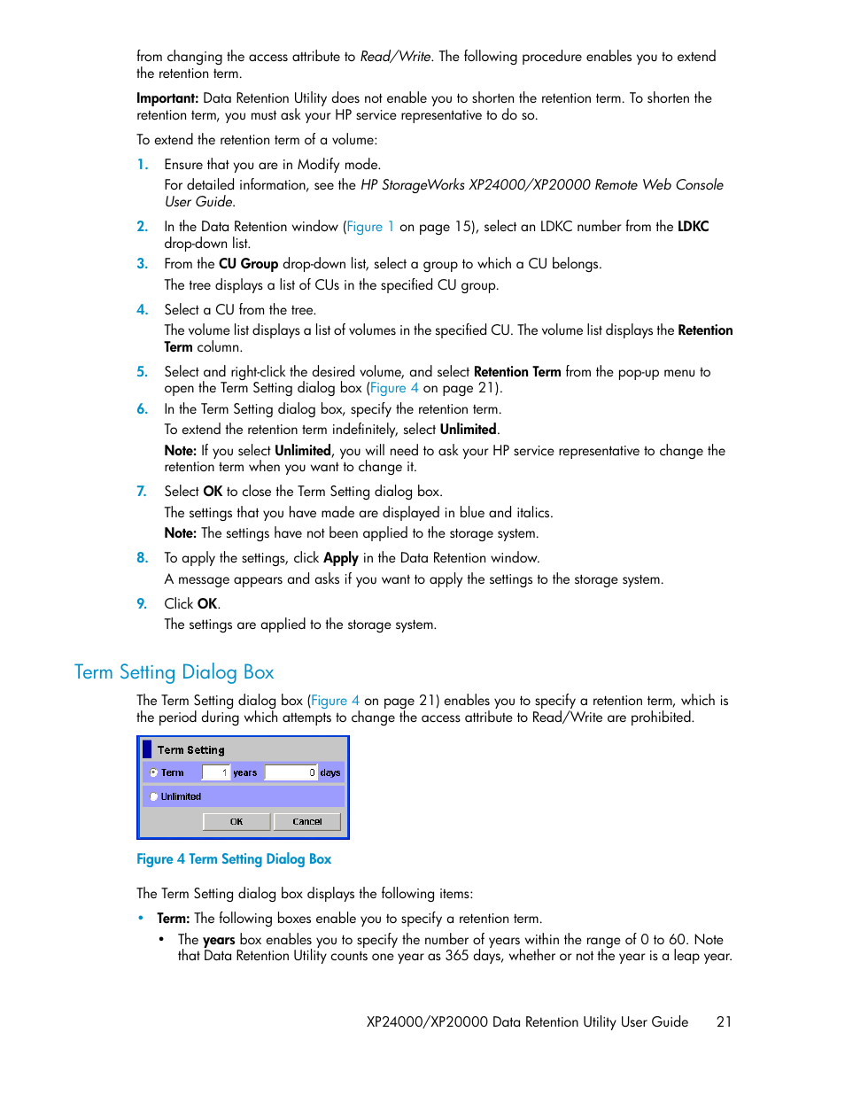 Term setting dialog box, Figure 4 | HP XP Array Manager Software User Manual | Page 21 / 38
