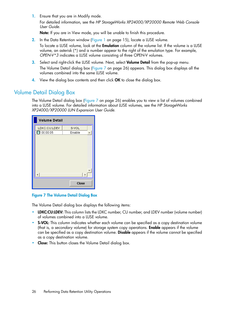 Volume detail dialog box, The volume detail dialog box | HP XP Array Manager Software User Manual | Page 26 / 38