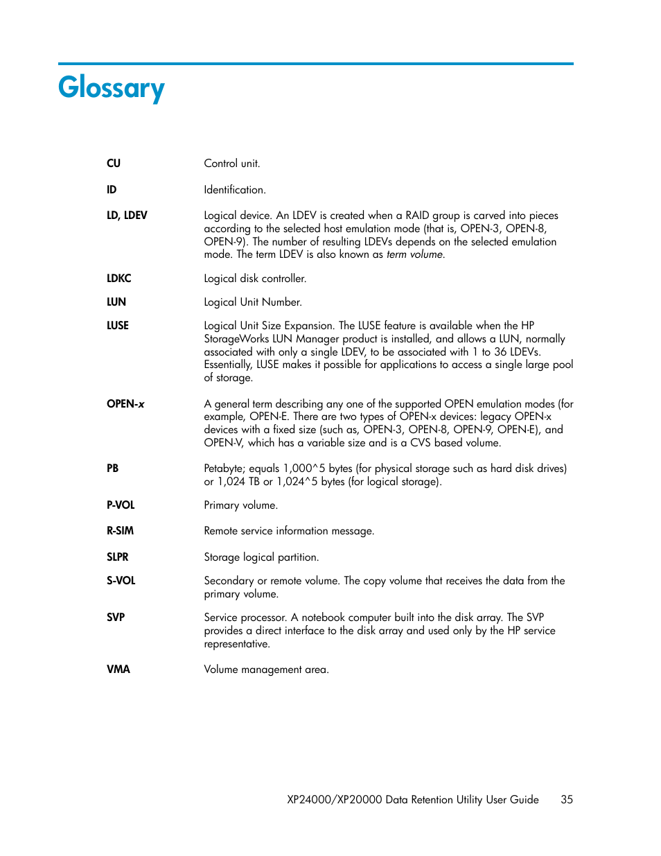 Glossary | HP XP Array Manager Software User Manual | Page 35 / 38