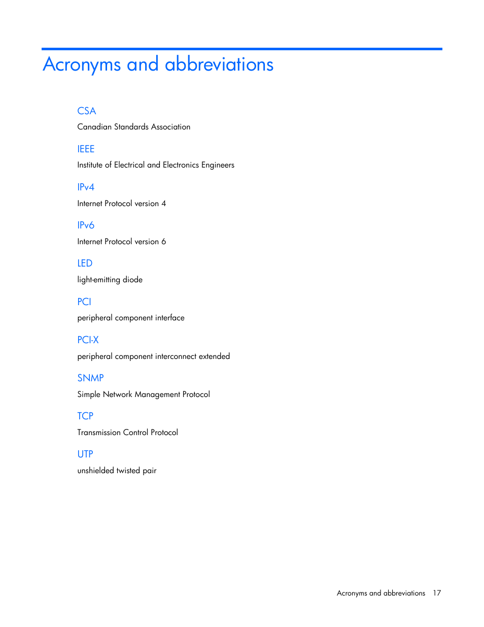 Acronyms and abbreviations | HP Ethernet 1Gb 4-port 331T Adapter User Manual | Page 17 / 17