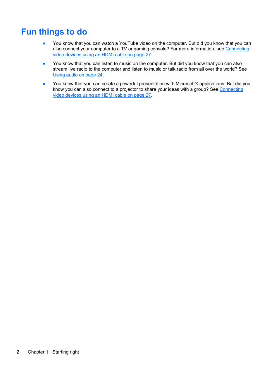 Fun things to do | HP Pavilion TouchSmart 14-n014nr Notebook PC User Manual | Page 12 / 83