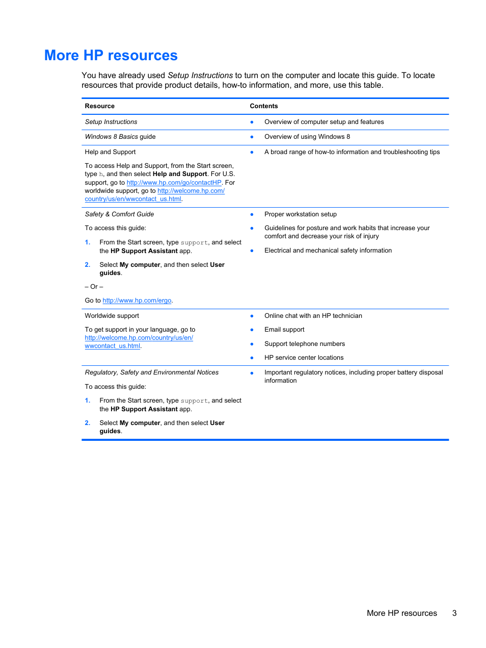 More hp resources, More hp resources 3 | HP Pavilion TouchSmart 14-n014nr Notebook PC User Manual | Page 13 / 83