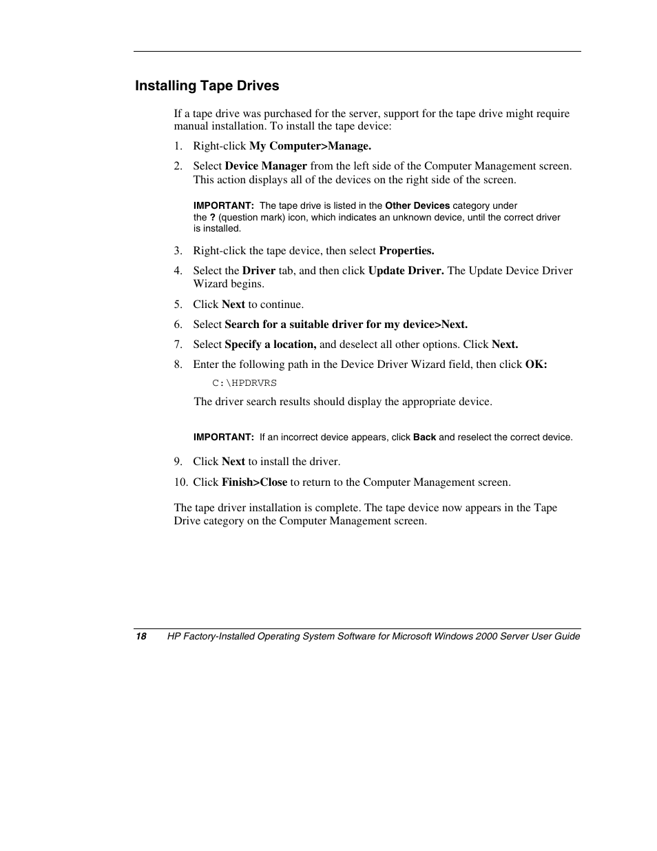 Installing tape drives | HP ProLiant ML150 Server User Manual | Page 18 / 23