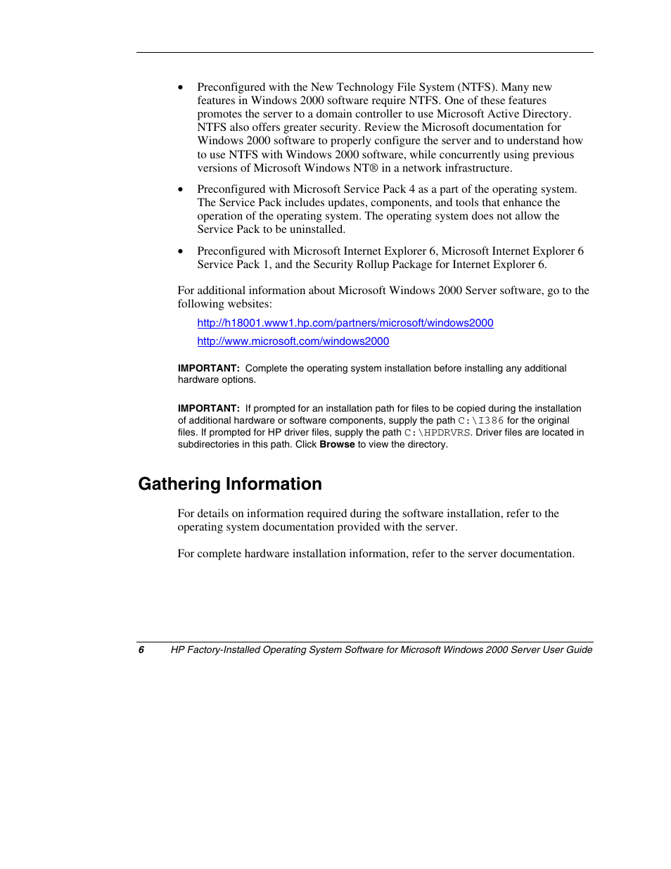 Gathering information | HP ProLiant ML150 Server User Manual | Page 6 / 23