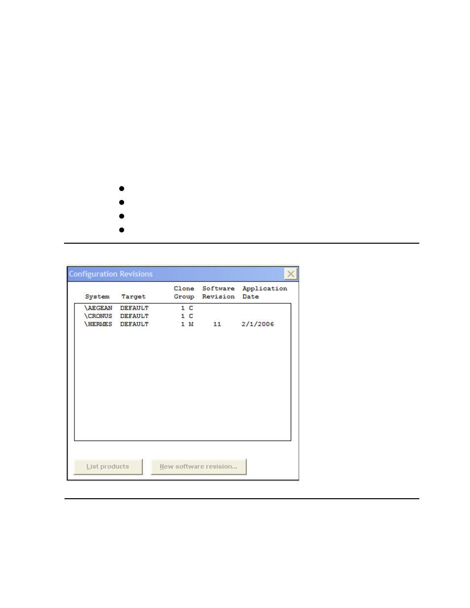 Figure 19-1, Clones displayed in configuration revisions window, Display of masters and clones | HP Integrity NonStop H-Series User Manual | Page 353 / 448