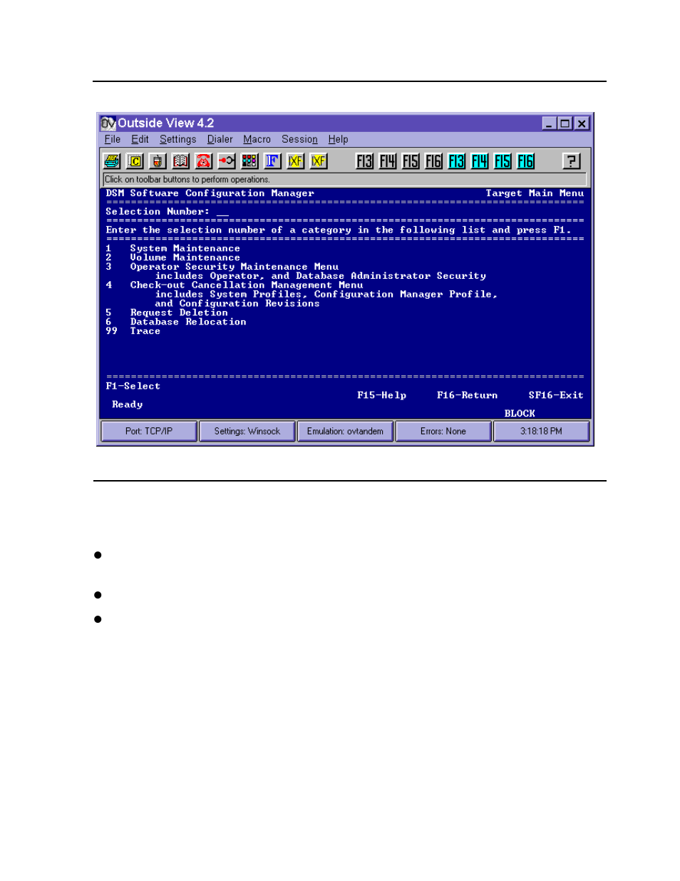 Figure 2-3, Maintenance interface target system main menu, Shows the t | Navigating the maintenance interface | HP Integrity NonStop H-Series User Manual | Page 52 / 448