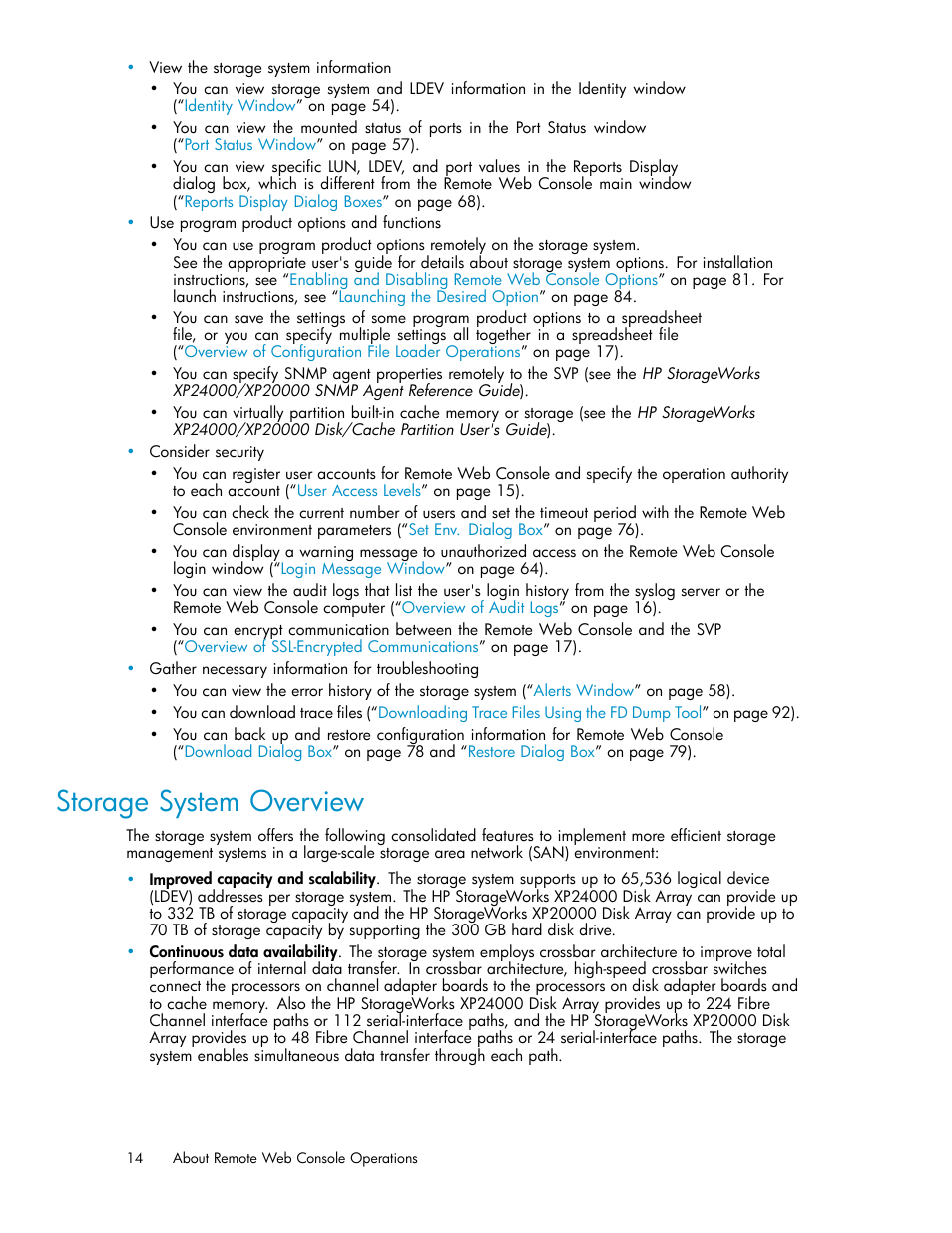 Storage system overview | HP XP20000XP24000 Disk Array User Manual | Page 14 / 108