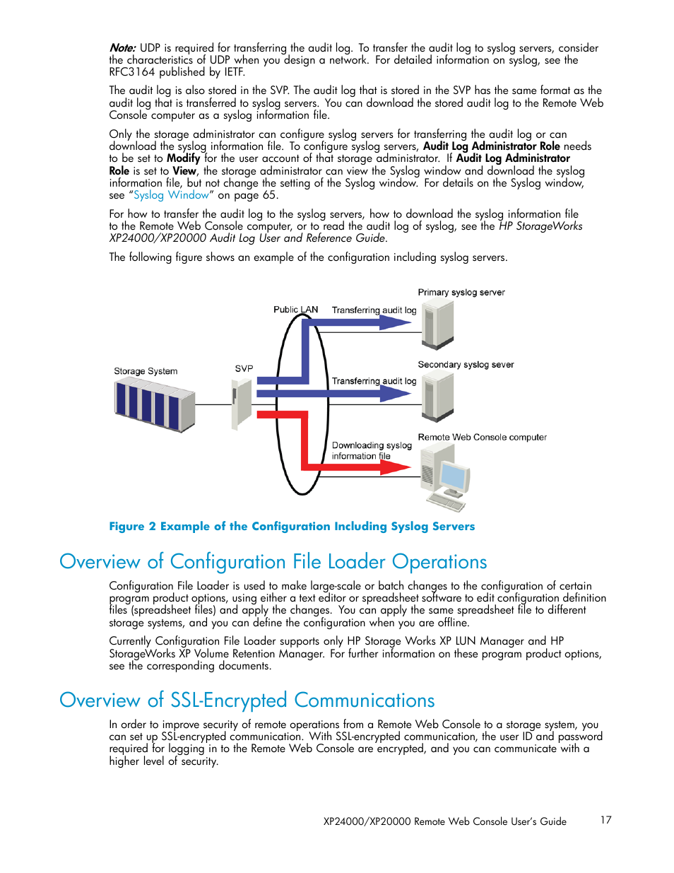 Overview of configuration file loader operations, Overview of ssl-encrypted communications, Overview of conﬁguration file loader operations | HP XP20000XP24000 Disk Array User Manual | Page 17 / 108