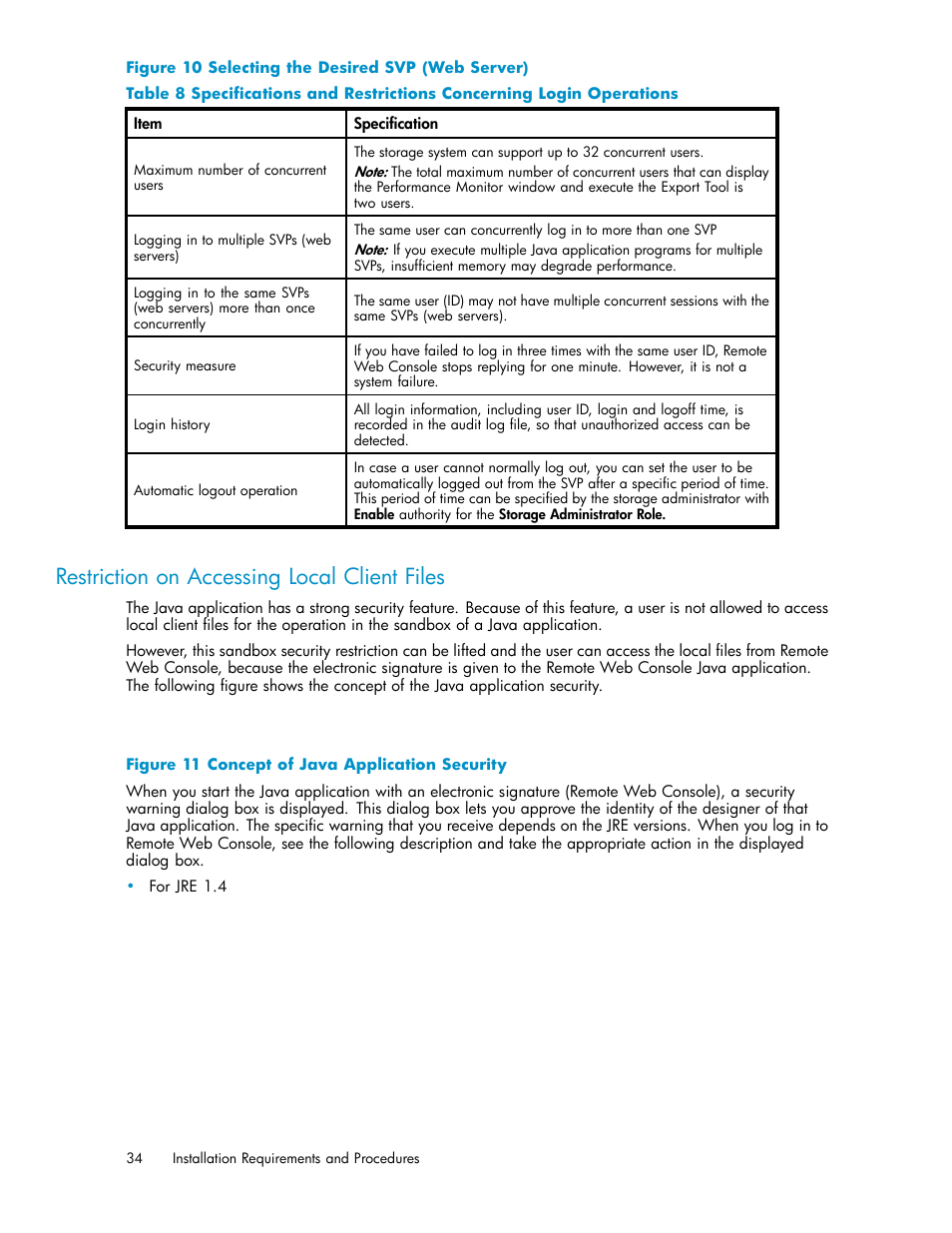 Restriction on accessing local client files, 11 concept of java application security | HP XP20000XP24000 Disk Array User Manual | Page 34 / 108