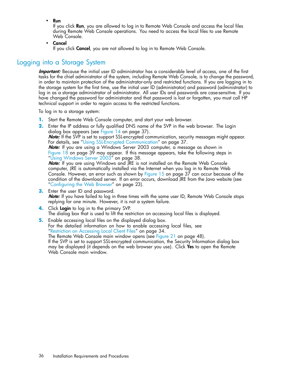 Logging into a storage system | HP XP20000XP24000 Disk Array User Manual | Page 36 / 108