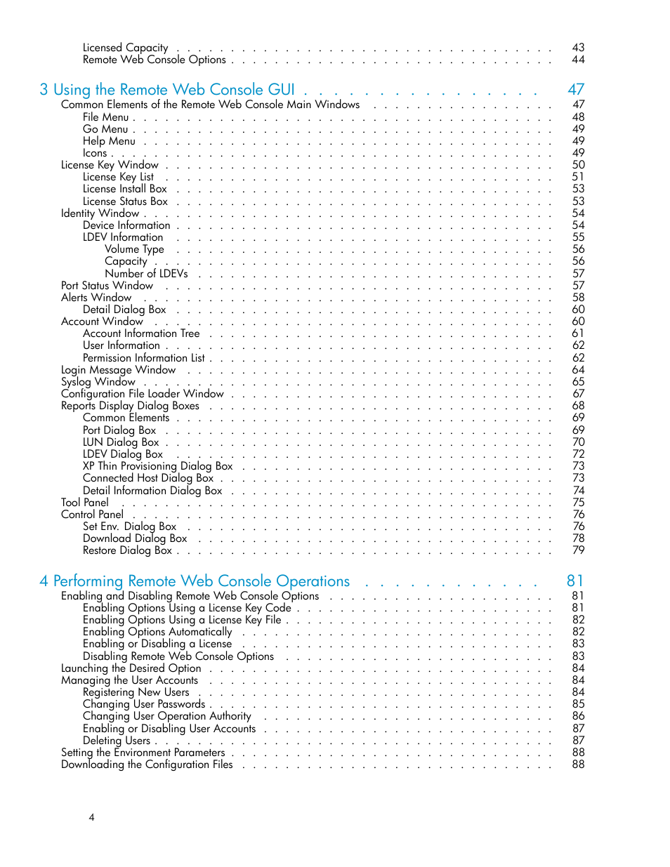 3 using the remote web console gui, 4 performing remote web console operations | HP XP20000XP24000 Disk Array User Manual | Page 4 / 108