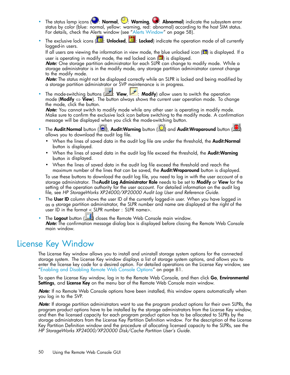 License key window | HP XP20000XP24000 Disk Array User Manual | Page 50 / 108