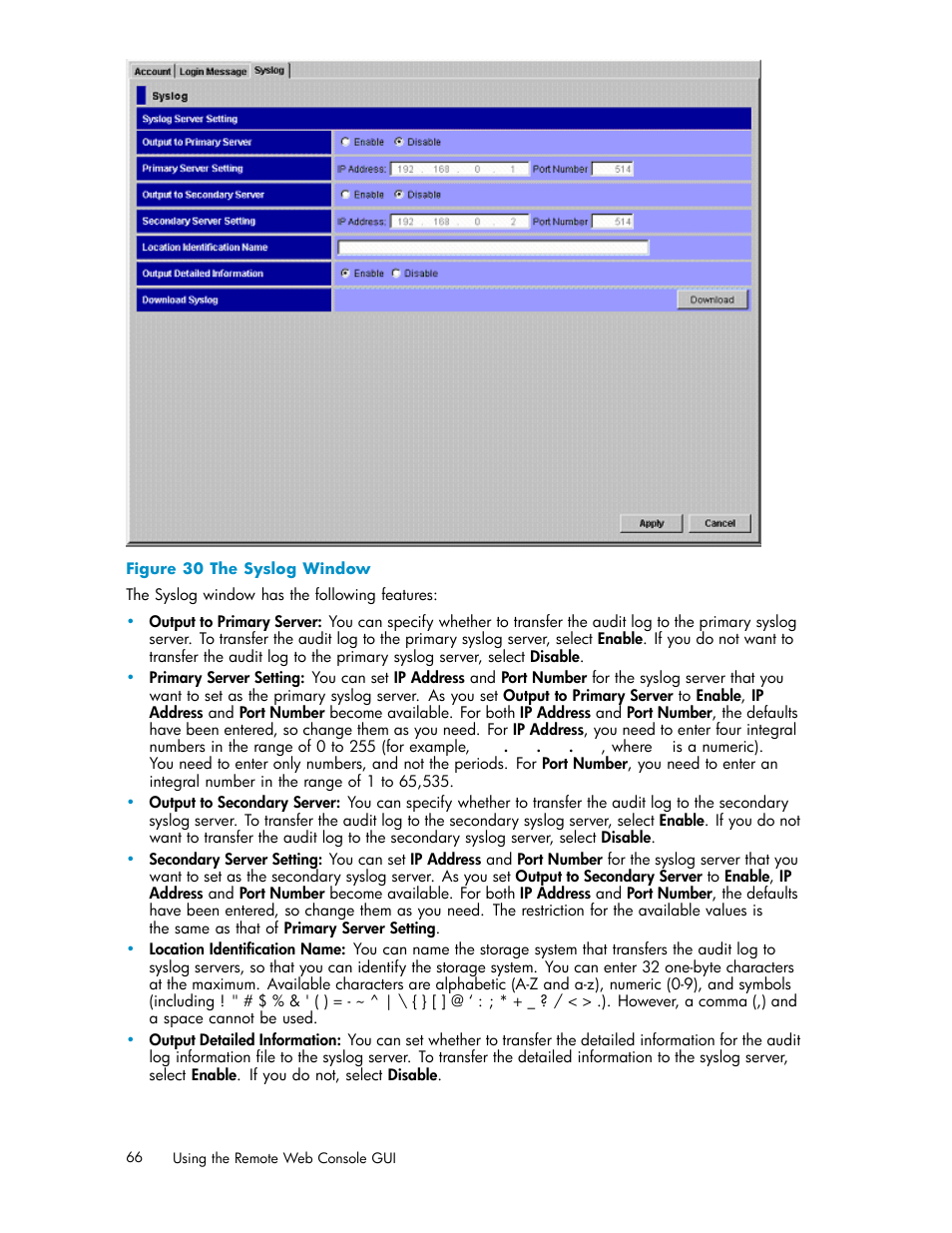30 the syslog window | HP XP20000XP24000 Disk Array User Manual | Page 66 / 108