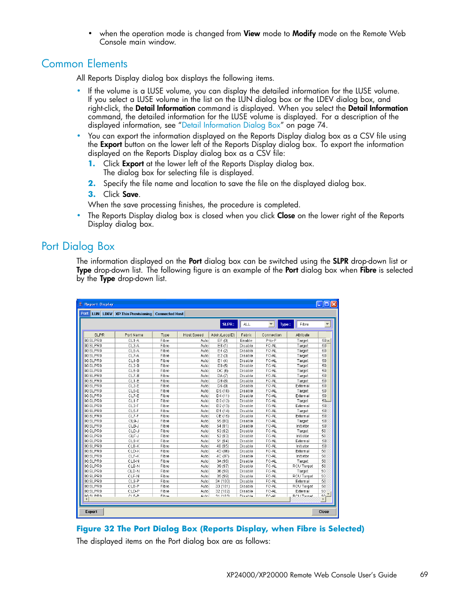 Common elements, Port dialog box | HP XP20000XP24000 Disk Array User Manual | Page 69 / 108