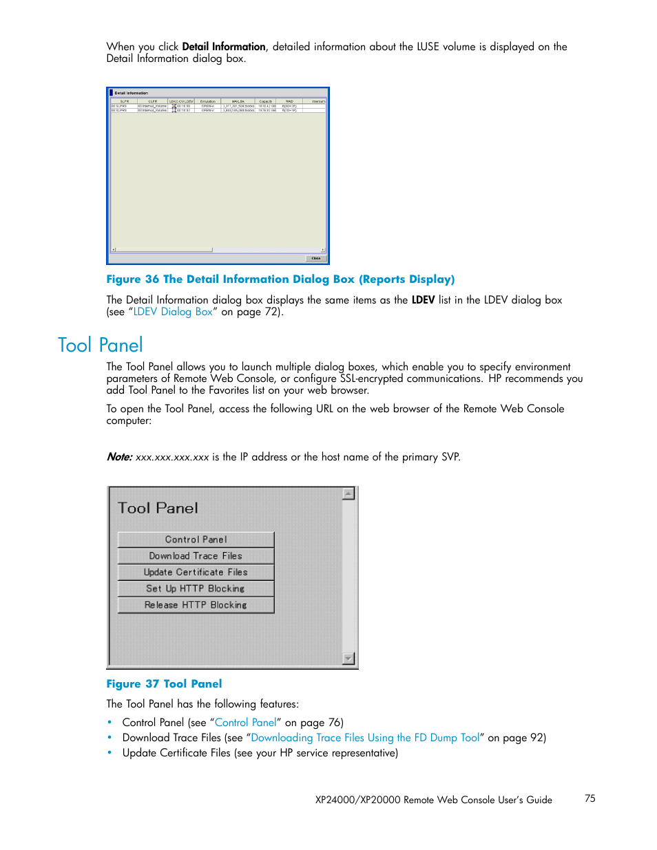 Tool panel, 37 tool panel, Figure 37 | HP XP20000XP24000 Disk Array User Manual | Page 75 / 108