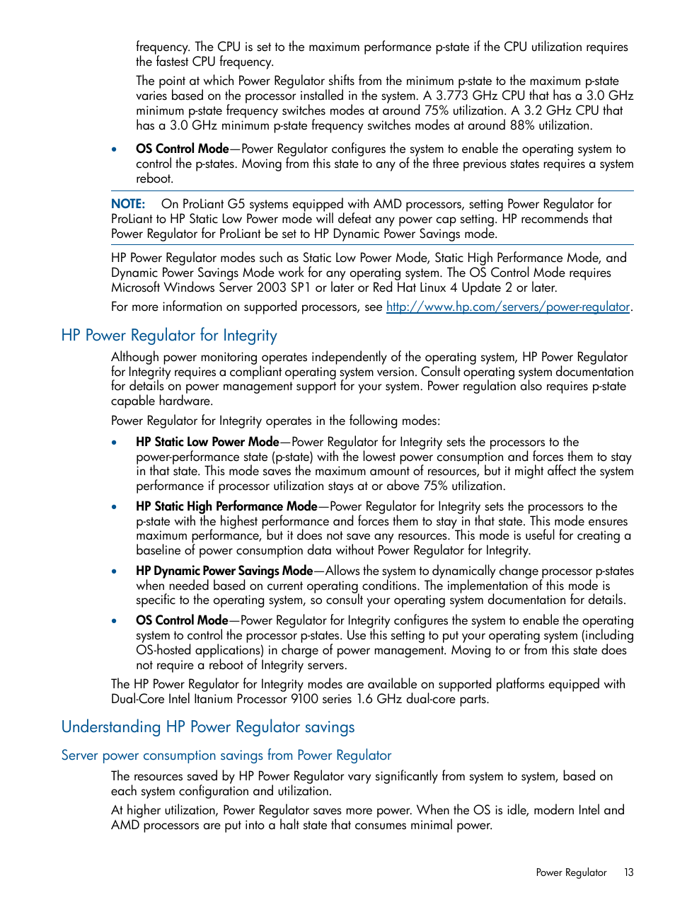 Hp power regulator for integrity, Understanding hp power regulator savings | HP Insight Control Software for Linux User Manual | Page 13 / 43