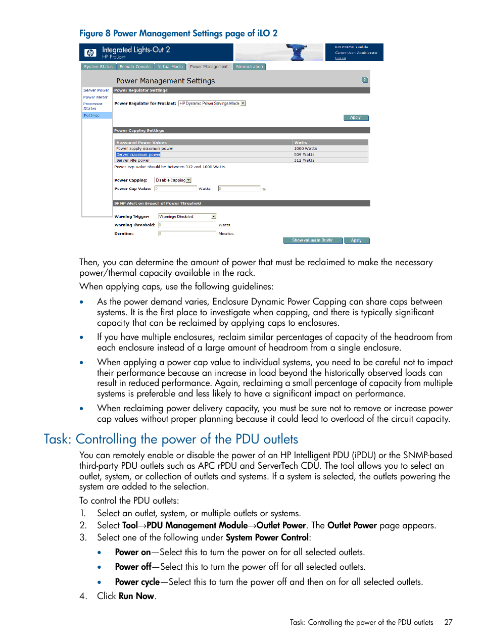Task: controlling the power of the pdu outlets | HP Insight Control Software for Linux User Manual | Page 27 / 43