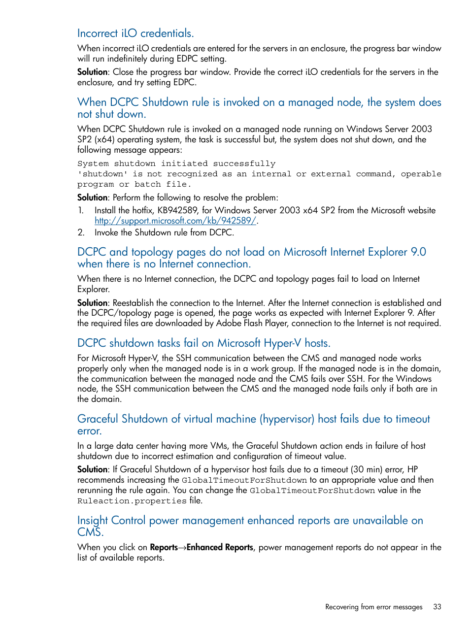 Incorrect ilo credentials | HP Insight Control Software for Linux User Manual | Page 33 / 43