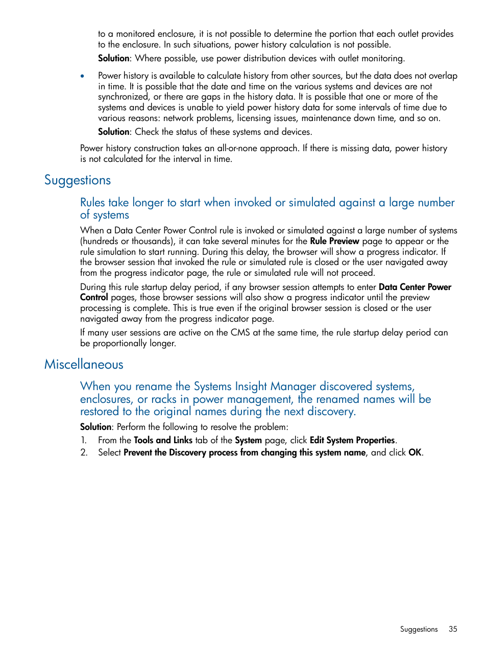 Suggestions, Miscellaneous, Suggestions miscellaneous | HP Insight Control Software for Linux User Manual | Page 35 / 43